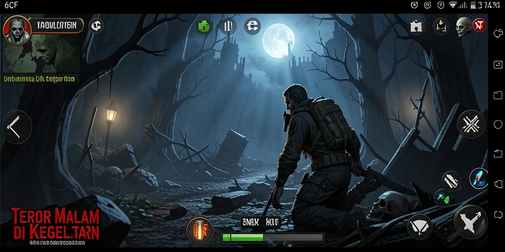 Tangkapan layar menampilkan ketegangan gameplay di kegelapan.