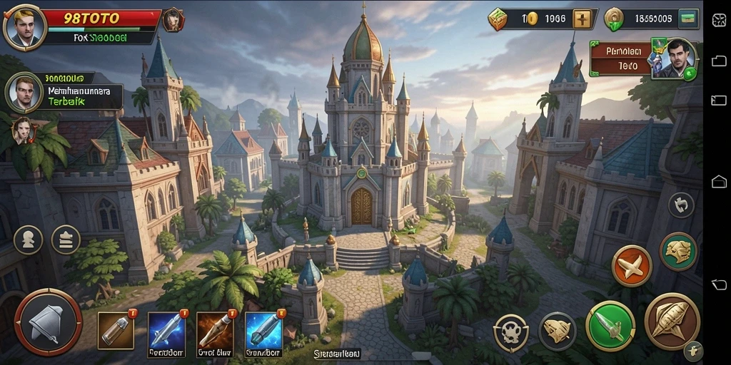 Screenshot gameplay mendebarkan dari 98TOTO, menara melawan musuh.