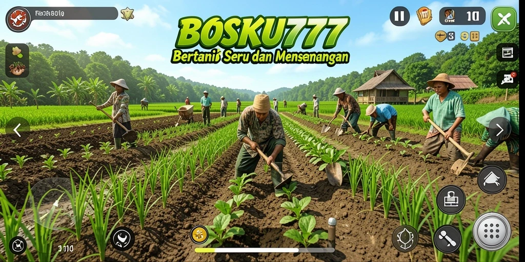 Tangkapan layar gameplay <strong>BOSKU777</strong> menampilkan pertanian yang indah dan interaktif.