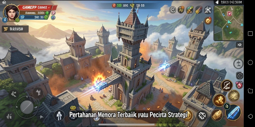 Tangkapan layar menunjukkan pertarungan seru dalam gameplay Tower Defense.
