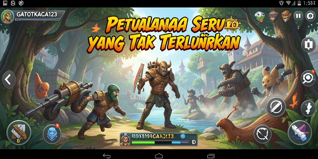Screenshot GATOTKACA123 menampilkan aksi mendebarkan dalam petualangan Adventure.