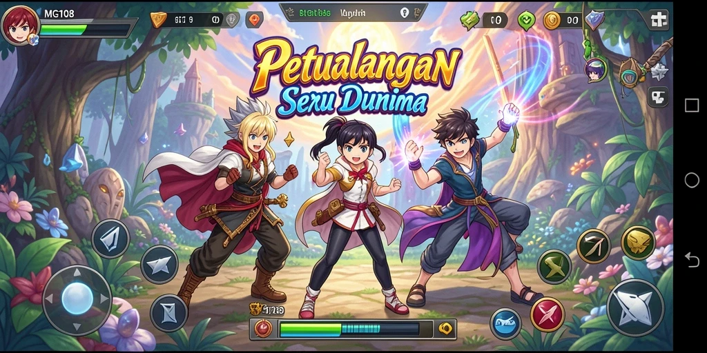 Tangkapan layar MG108 menampilkan pertarungan seru antara karakter Anime.