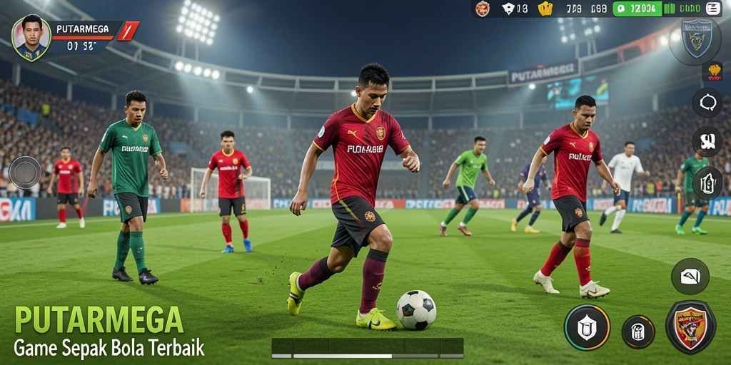 Tampilan gameplay PUTARMEGA yang mengagumkan dalam aksi sepak bola.