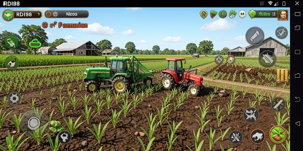 Screenshot gameplay RDI88 menampilkan aktivitas bertani yang seru.