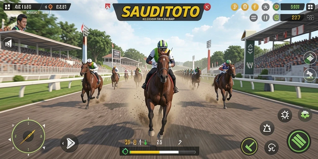 Gameplay SAUDITOTO dengan aksi balapan yang mendebarkan.