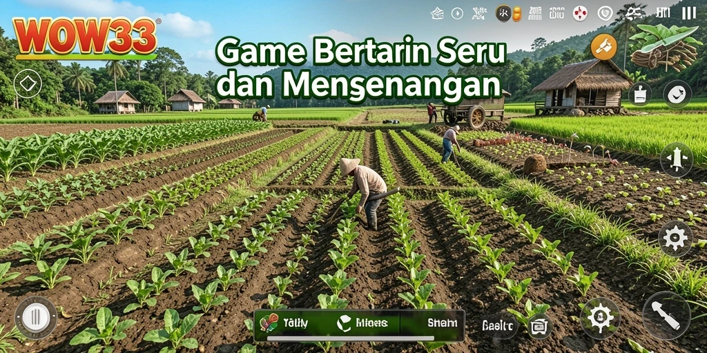 Screenshot gameplay WOW33 menampilkan aktivitas bertani yang seru dan interaktif.